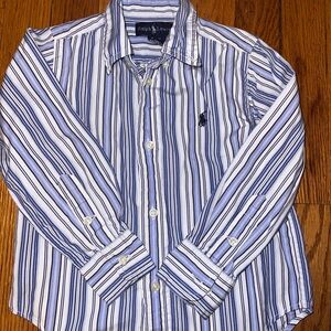 Ralph Lauren Kids White and Blue Striped Button Down Shirt